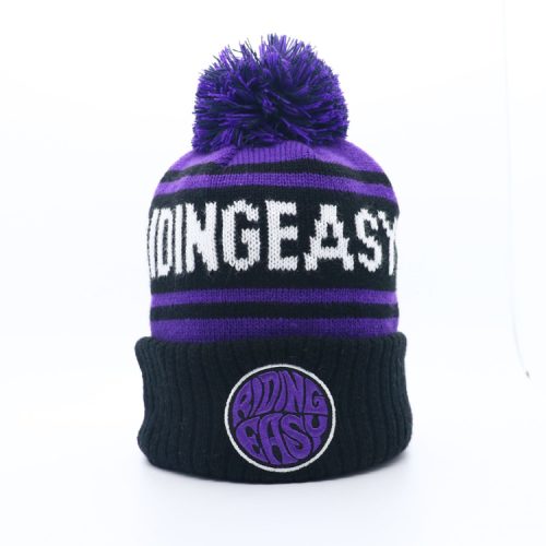 black and purple beanie